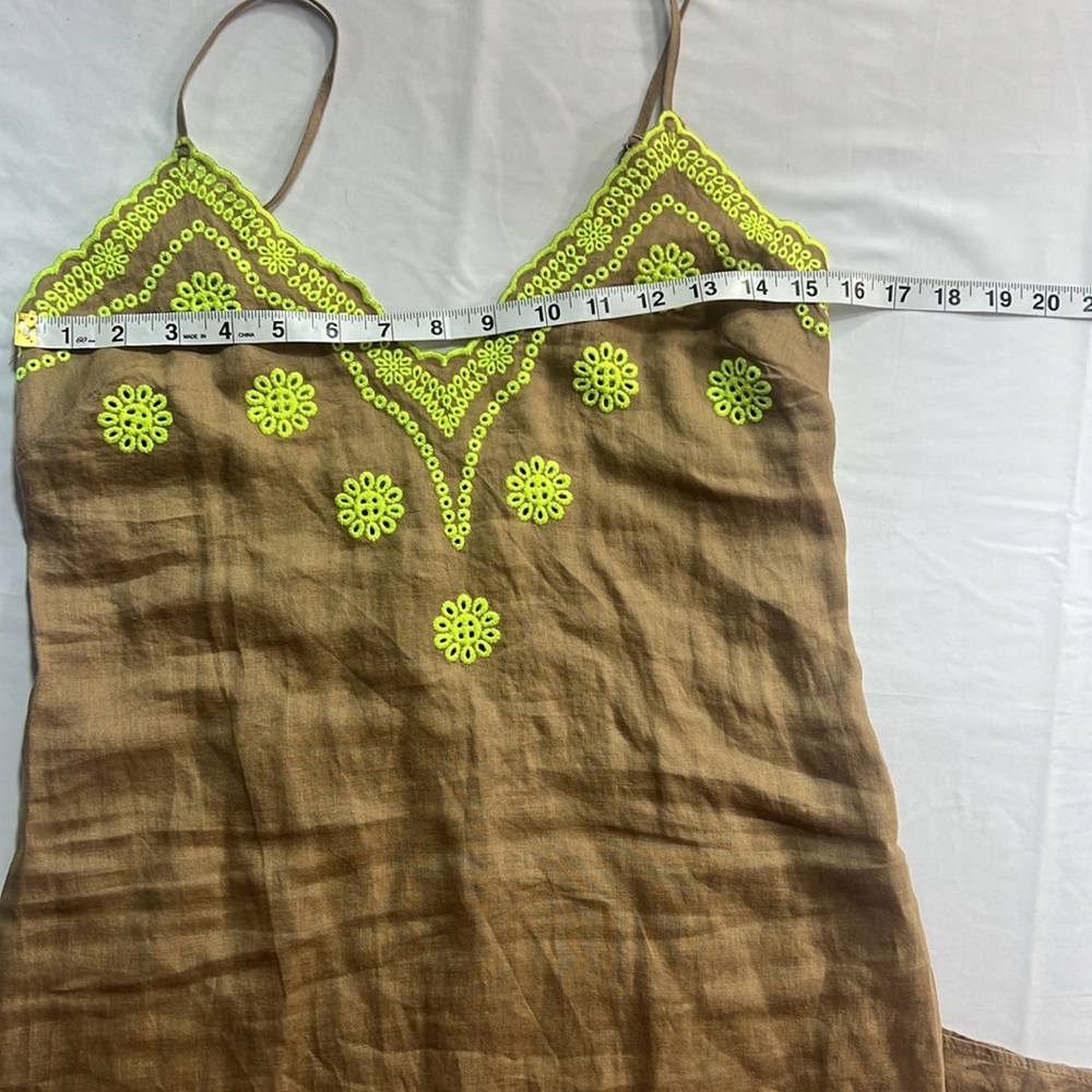 Zara Mocha brown and neon, maxi linen dress size extra small - Picture 7 of 8